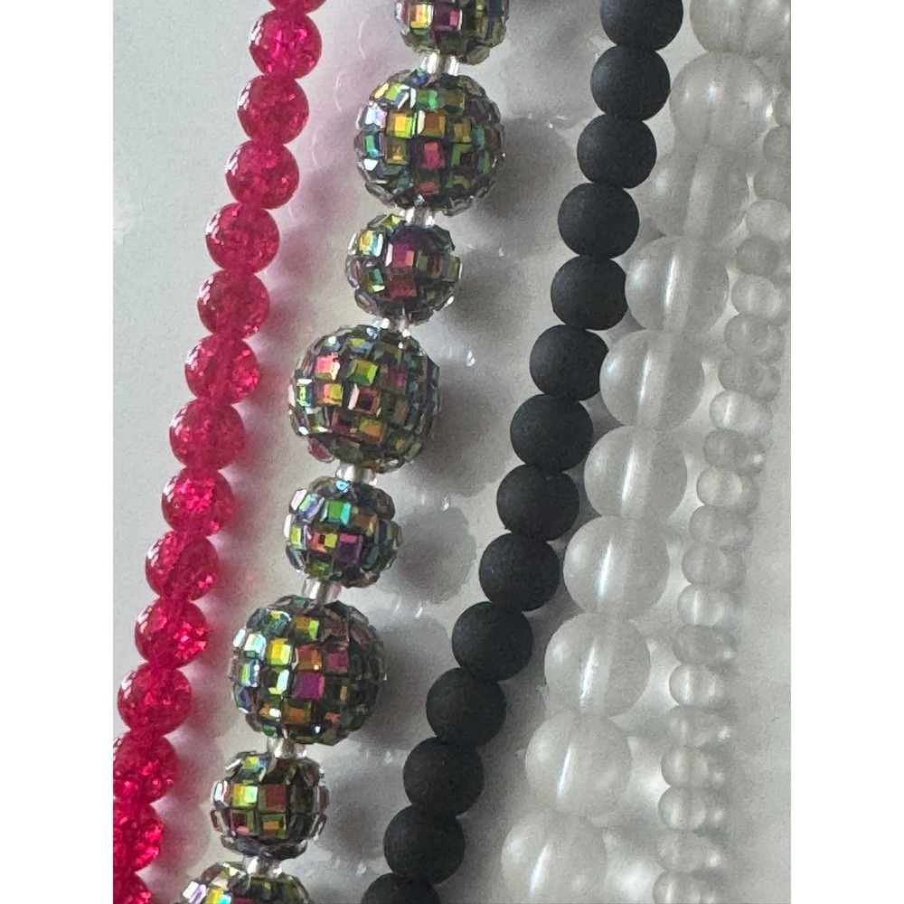 Bead Treasures Color Gallery Glass Beads Lot Pink Crackle Iridescent‎ Mosaic 4pk
